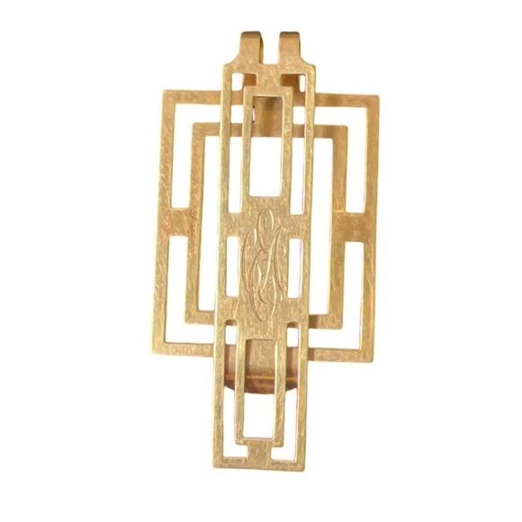 10K Yellow Gold Antique Art Deco Monogram Money Clip - Picture 1 of 4